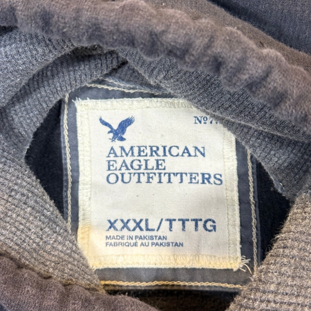 American Eagle Hoodie Mens 3XL Faded Black Applique Logo Cotton Blend Y2K - Picture 3 of 10